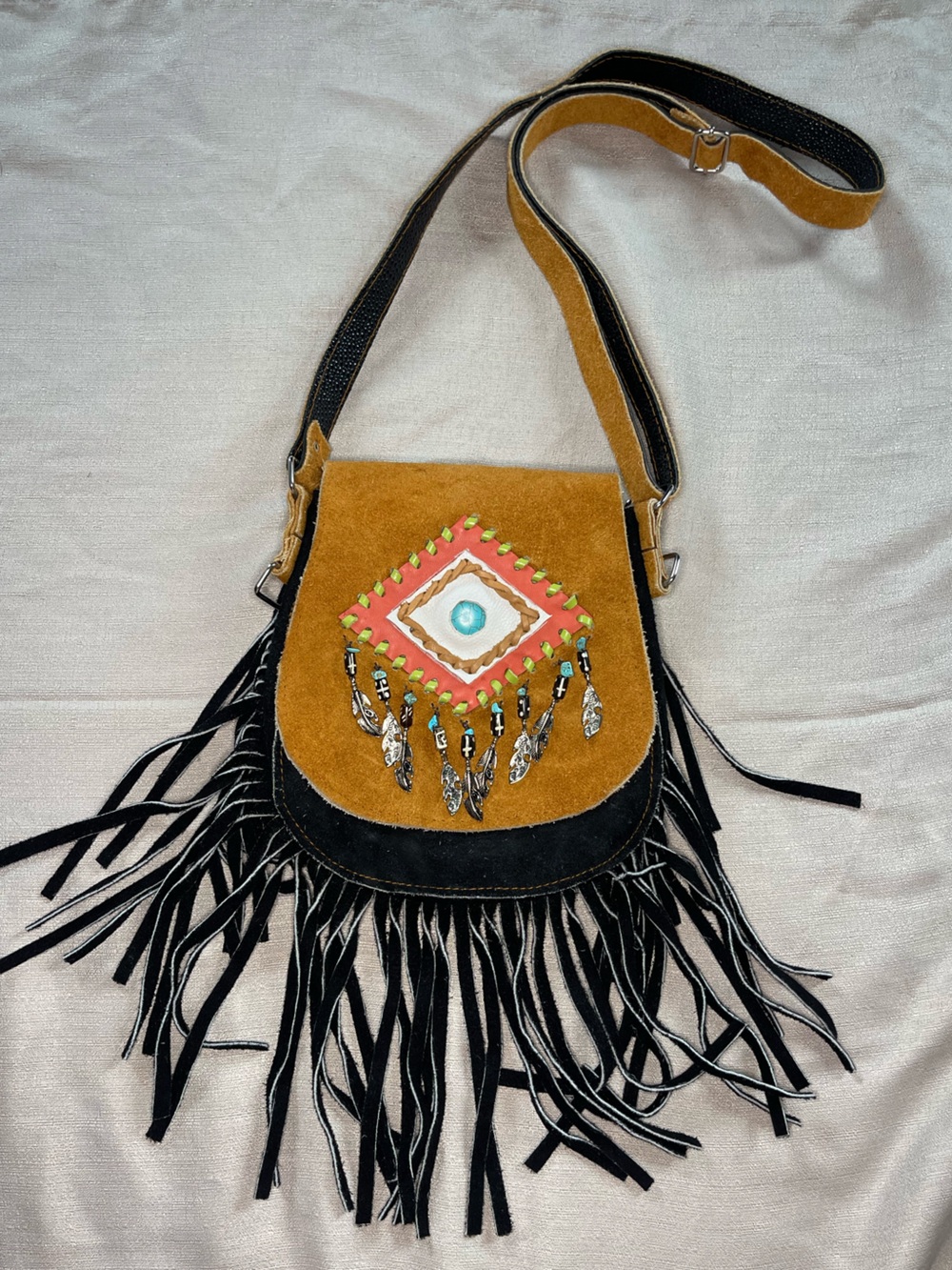 Handmade Boho Fringe Suede Crossbody Bag